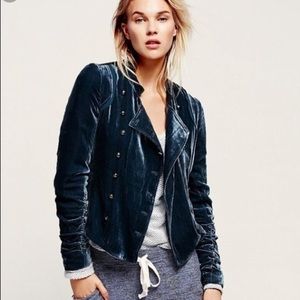 Free People Blue Drippy Velvet Jacket